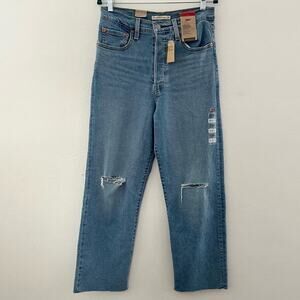 Levi's Ribcage Straight Ankle Jeans Women's Size 30 High Rise Distressed NWT